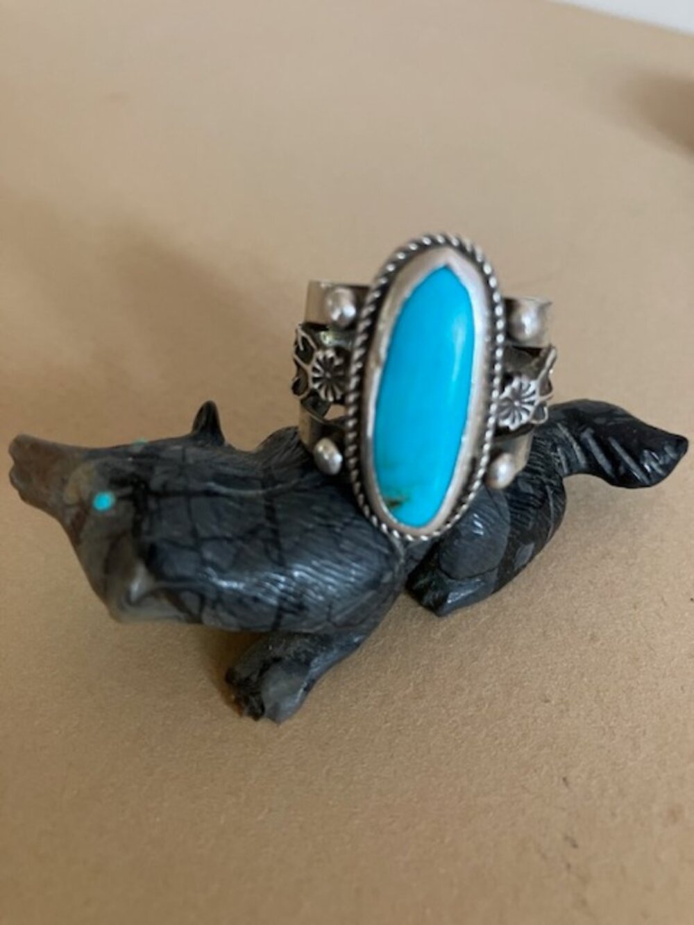 Vintage Navajo Signed Turquoise Sterling Ring by Richard Begay